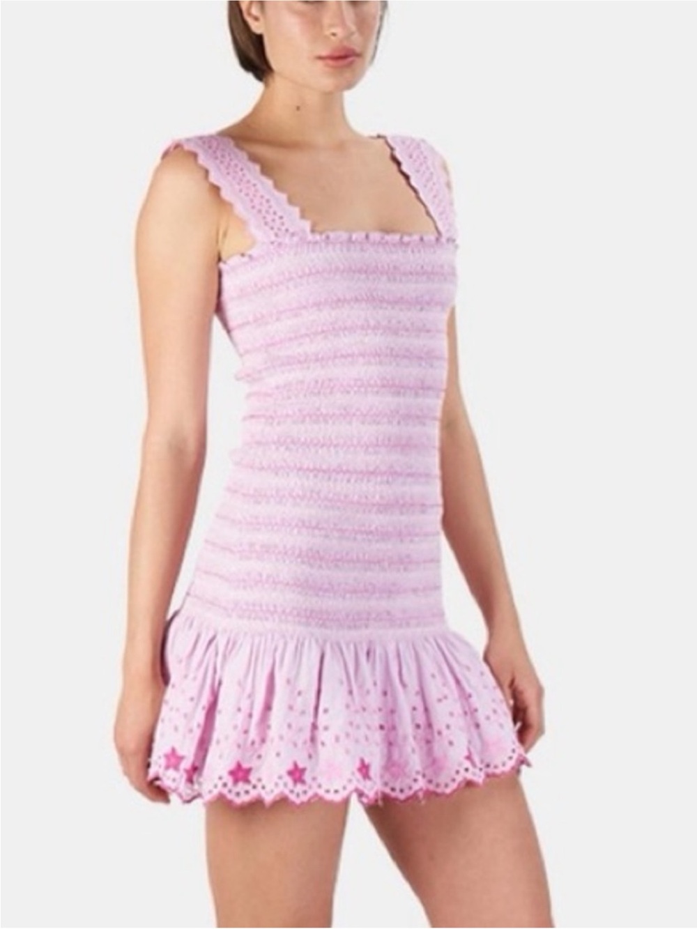 LoveShackFancy Jax Smocked Mini Dress Lavender Fields Size M